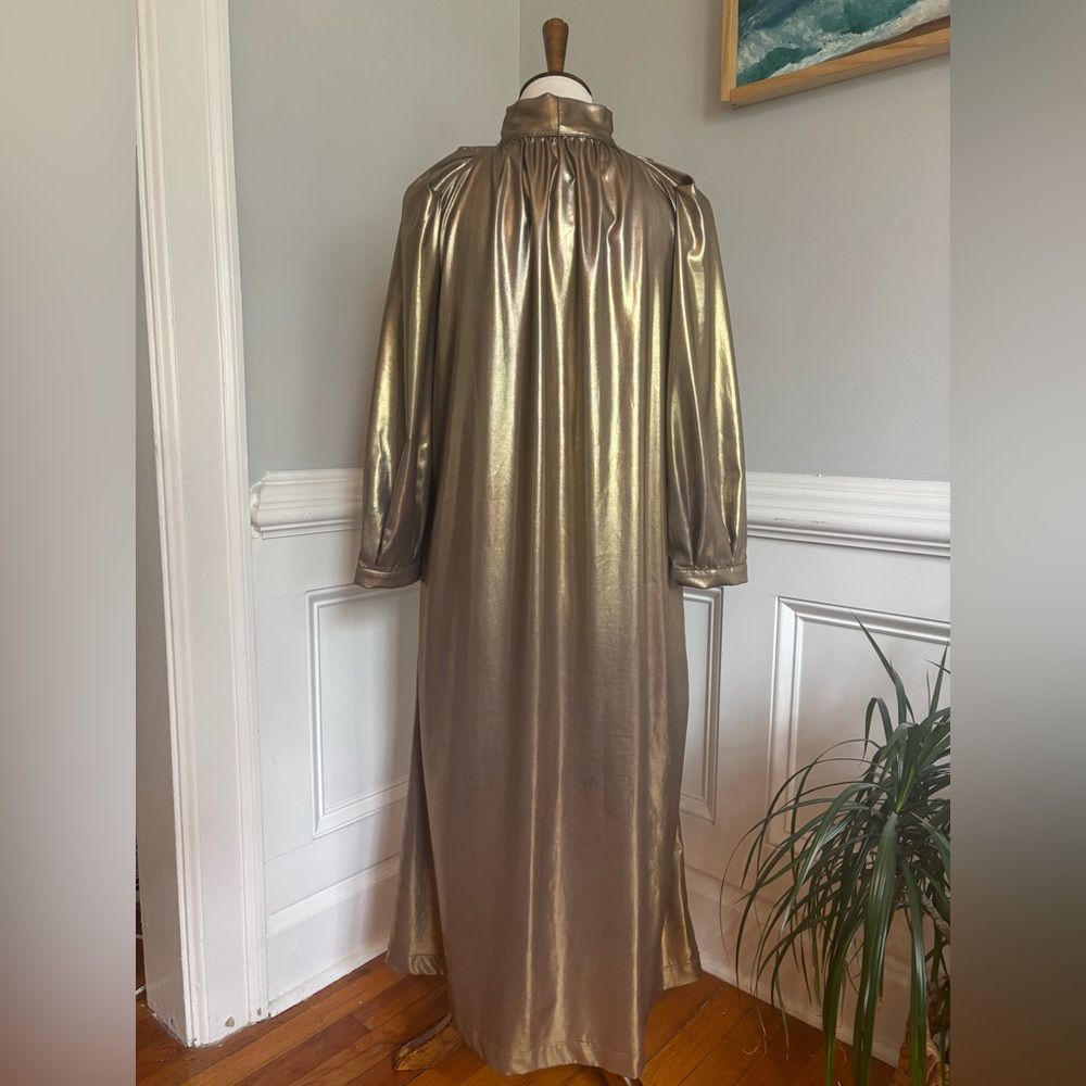 BURU Gold Lamé Long Sleeve Button Up Bow Midi Dress Size XS - Picture 5 of 14